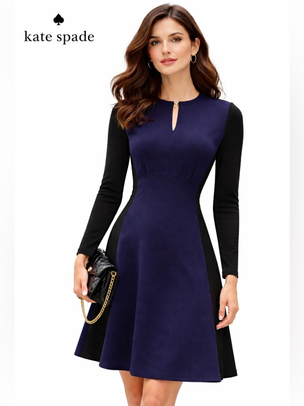 New Kate Spade Navy Black Colorblock Ponte A-Line Dress Parisian Fit & Flare
